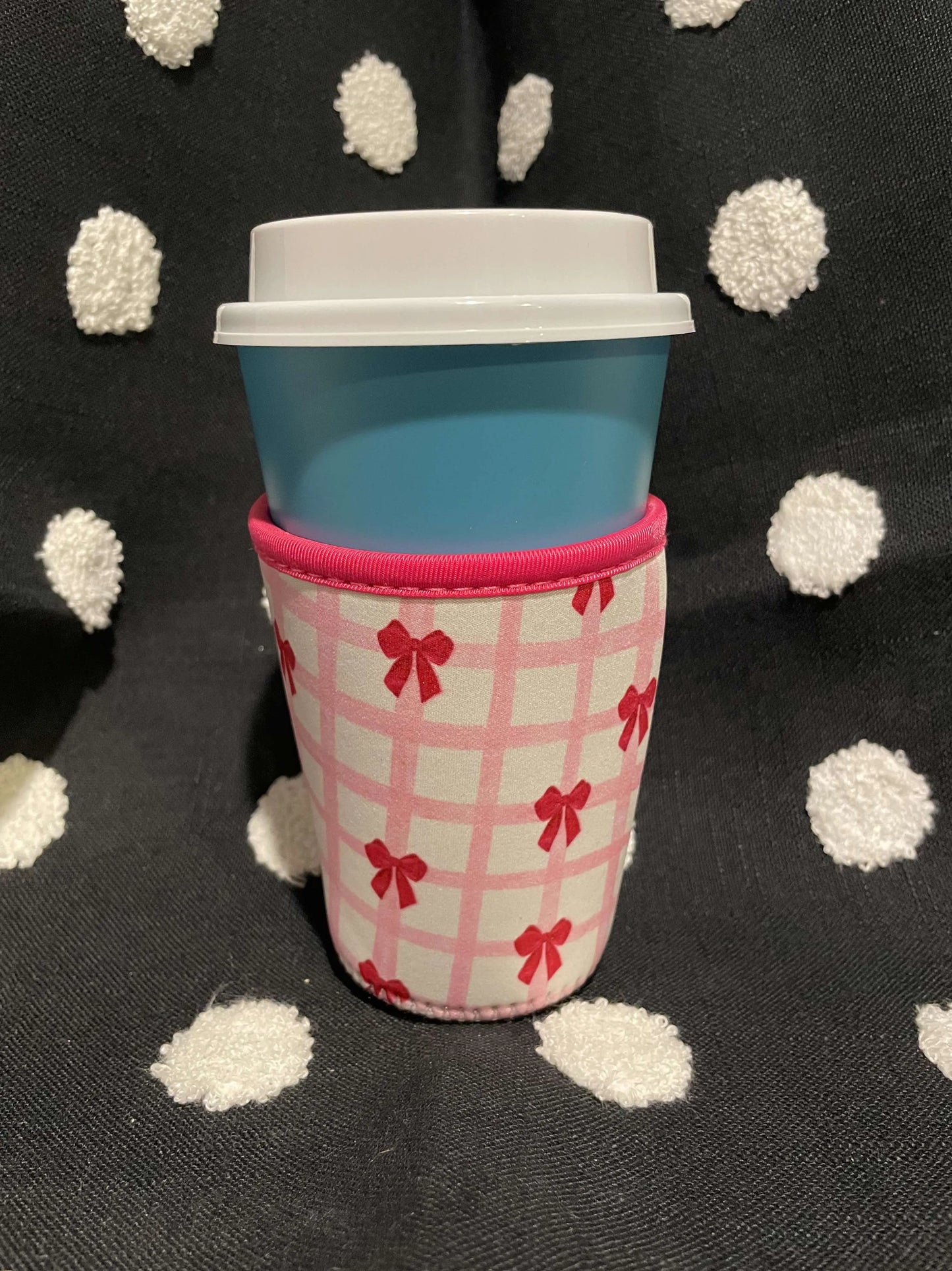 Pink and Red Bow Plaid Coffee Coozie Faith Filled Creations Boutique