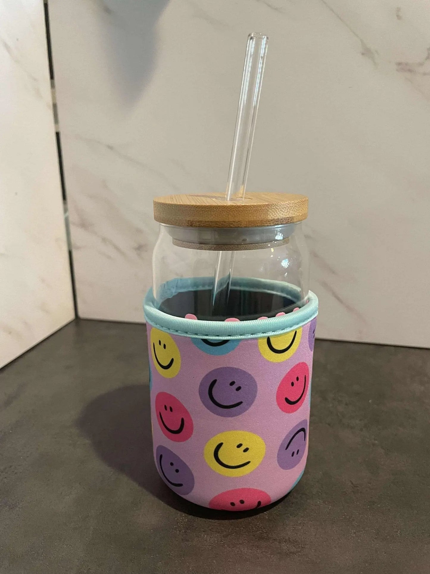 Happy Faces Iced Coffee Coozie - Faith Filled Creations Boutique