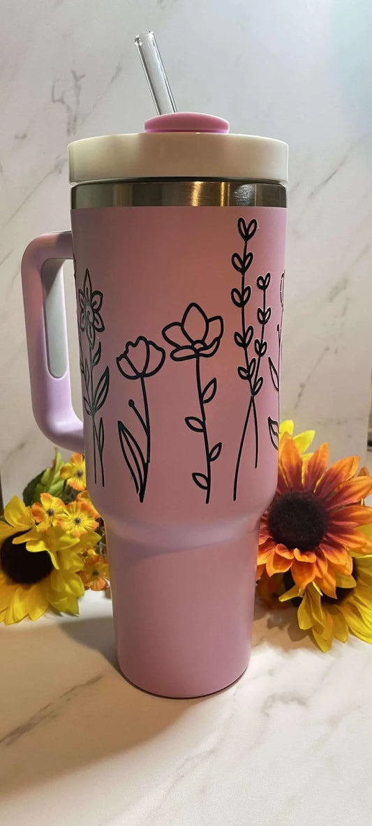 Sketched Flower Tumbler - Faith Filled Creations Boutique